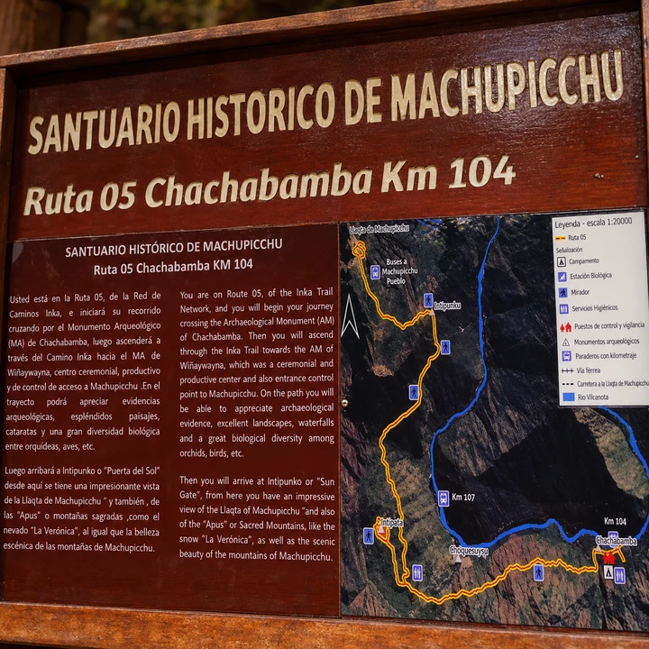 Chachabamba route map at the Km 104 Inca Trail entrance.