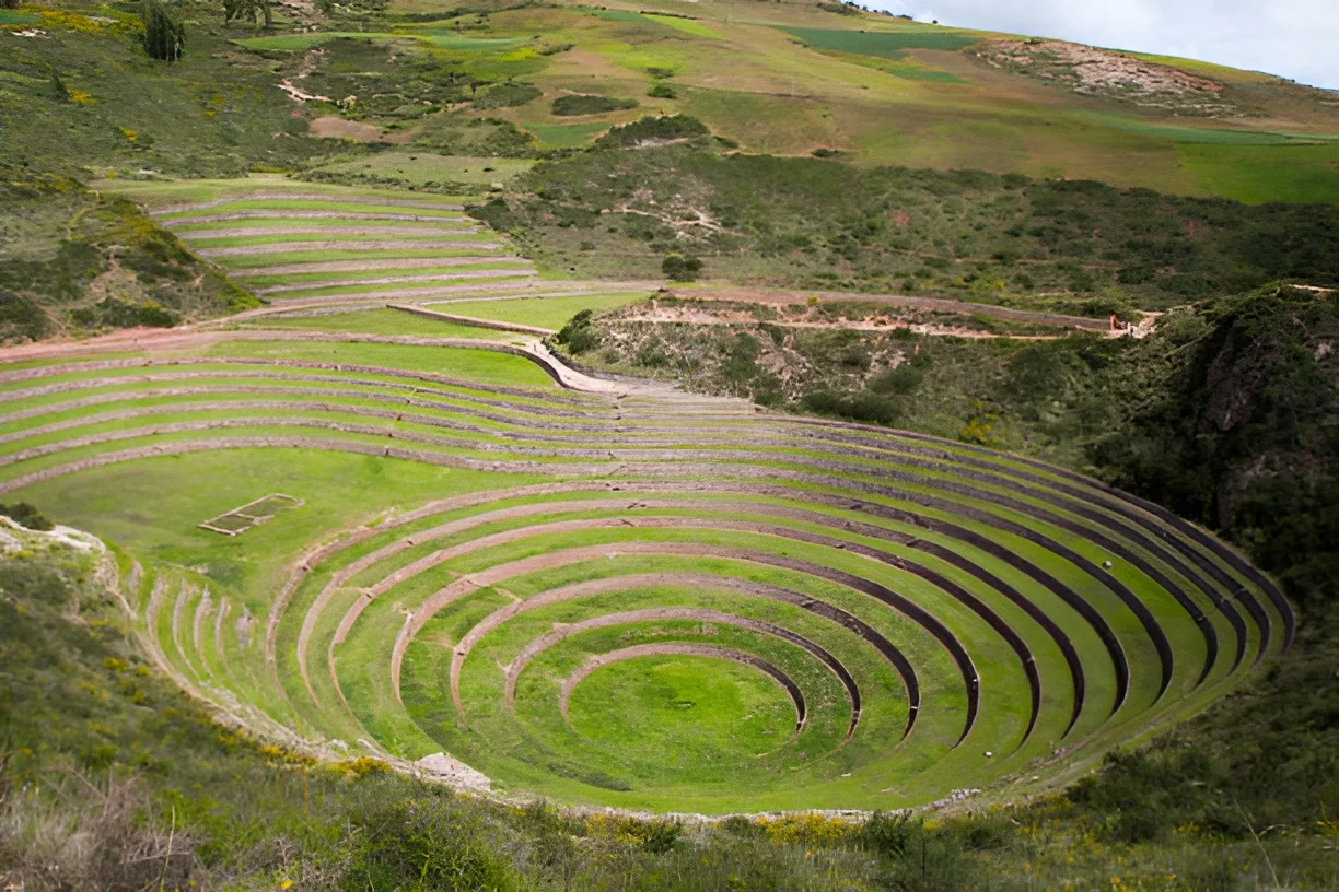 Circular terraces of Moray Inca site in Cusco Peru used as an ancient agricultural laboratory