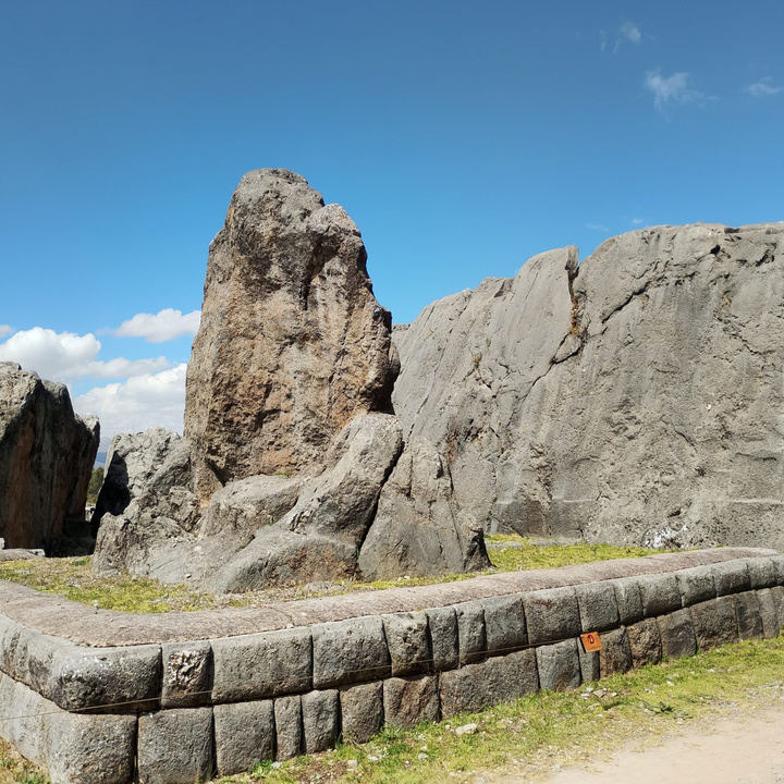 Large carved stone monolith at Qenqo archaeological site near Cusco