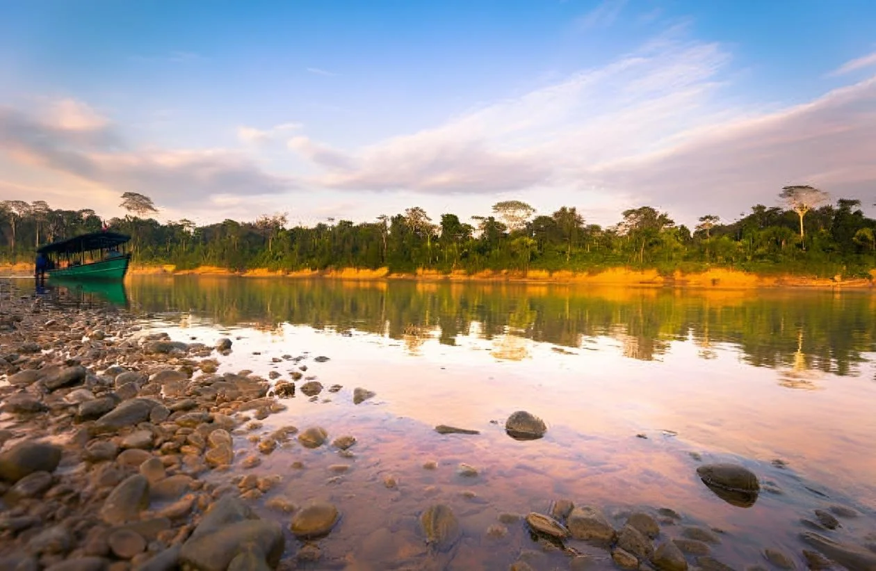 River journey through Manu jungle Amazon Peru