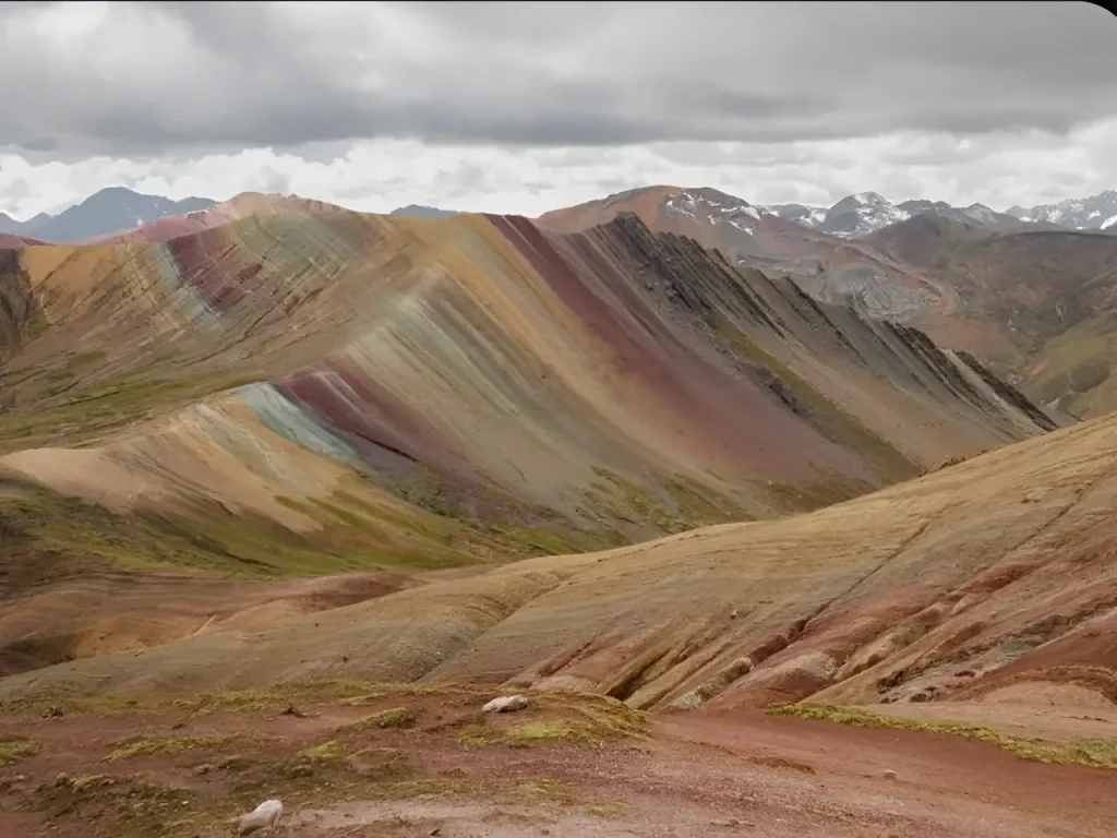 Alternative rainbow mountain Palcoyo with fewer crowds and wide views in Cusco Peru