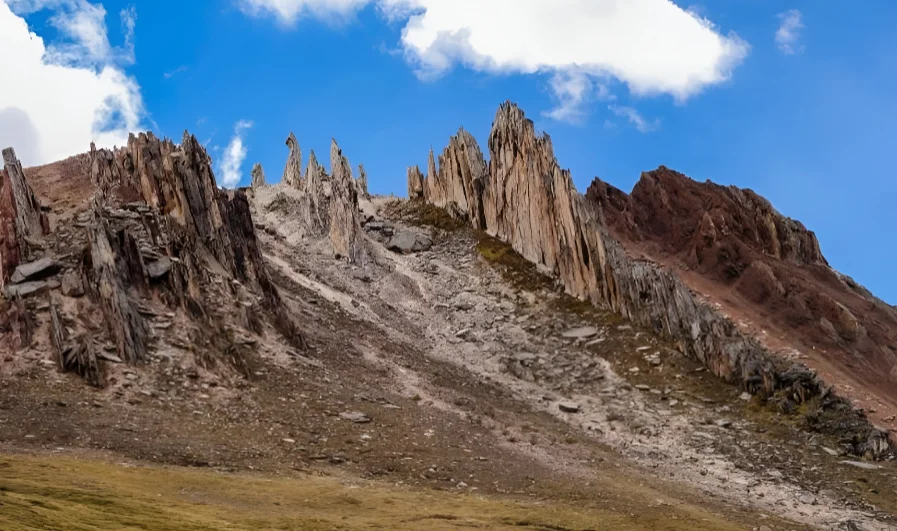 Stone forest formations near Palcoyo rainbow mountain Cusco Peru unique landscape