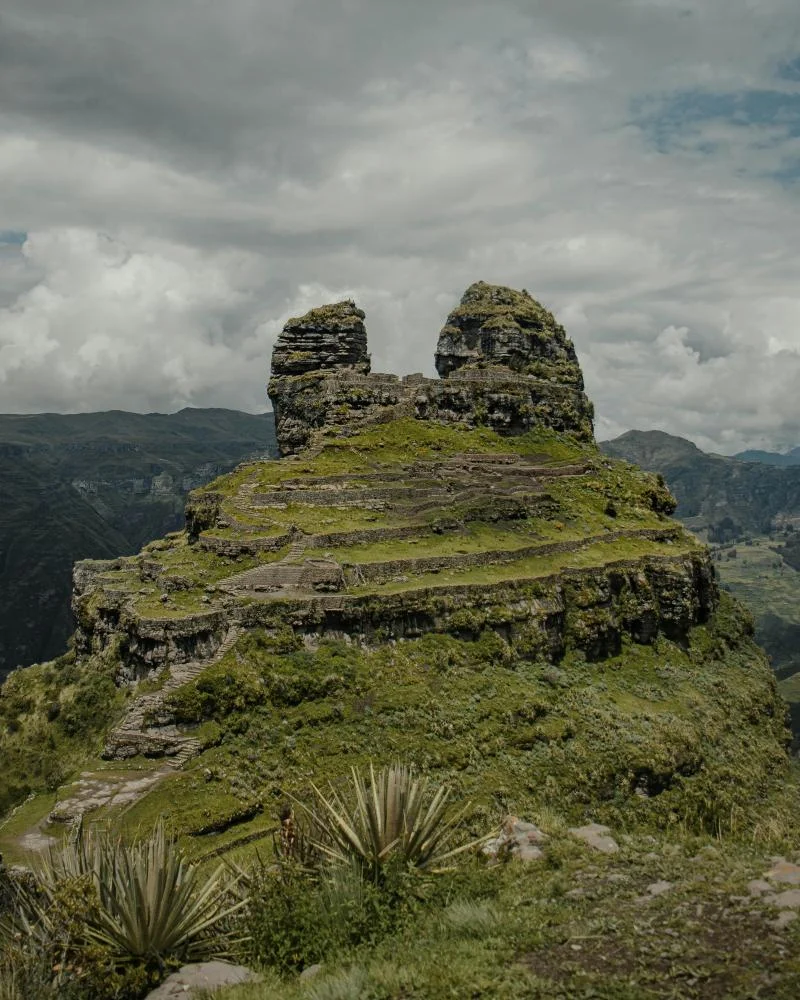 Waqrapukara fortress mountain view in the Andes Cusco Peru scenic Inca site