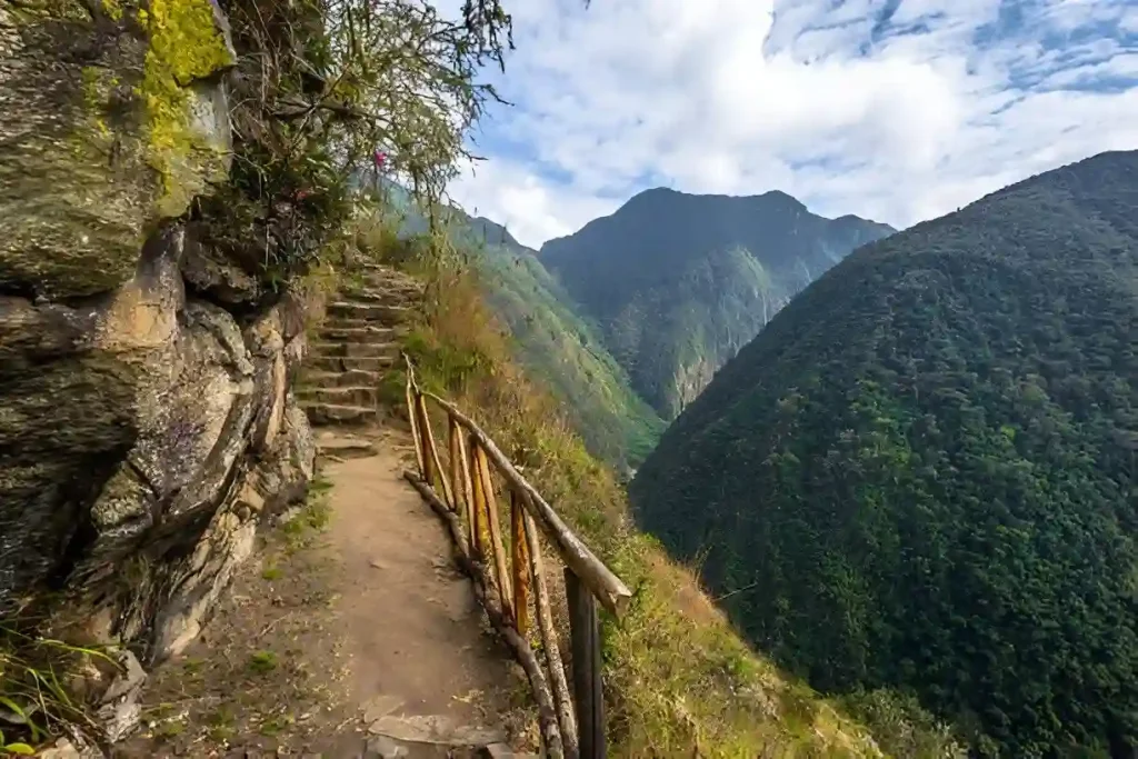 Stone steps and mountain trail along the Inca Trail to Machu Picchu