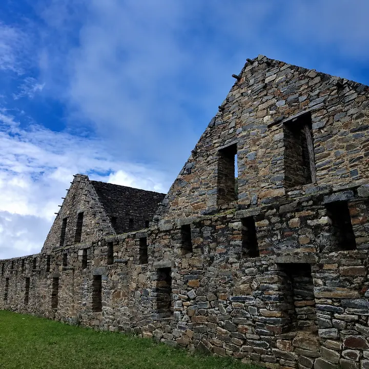 Restored stone buildings within the Choquequirao Inca citadel.