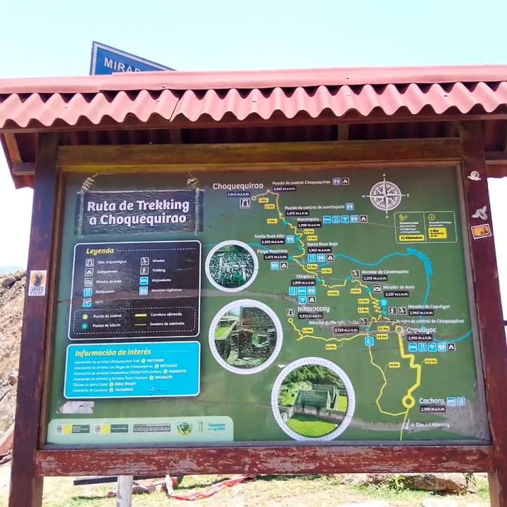 Trail map for the Choquequirao Archaeological Park trek.