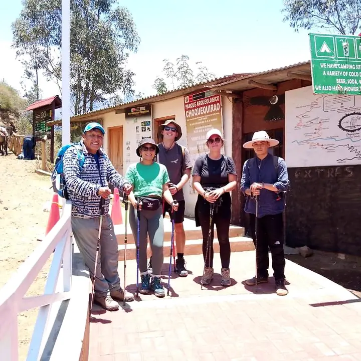 Four hikers ready to begin the Choquequirao mountain trek.