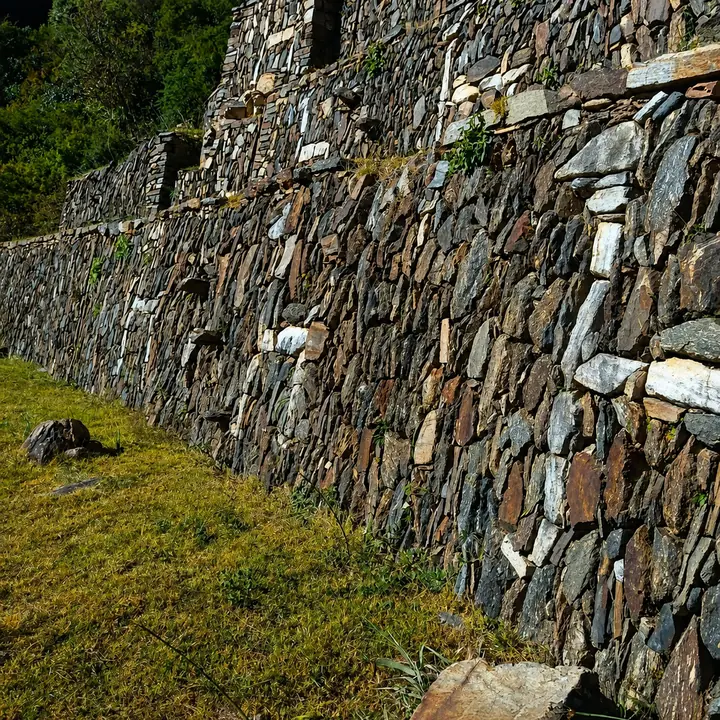 Close view of finely built stone walls at Choquequirao.