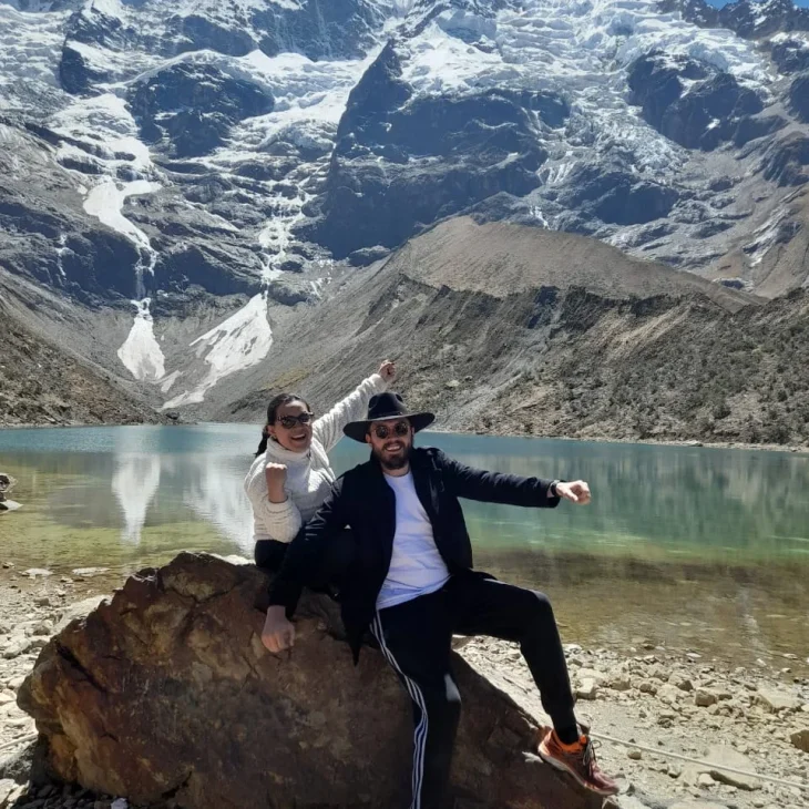 Humantay lagoon Cusco Peru with glacier mountain and clear water