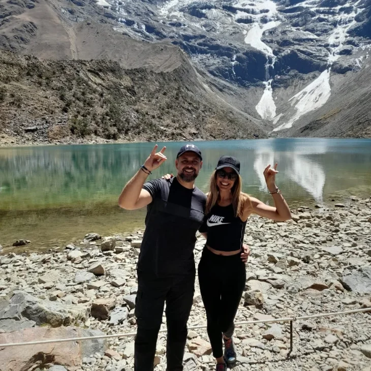 Humantay Lake Peru blue lagoon with Salkantay mountain background