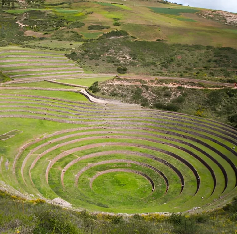 Circular terraces of Moray Inca site in Cusco Peru used as an ancient agricultural laboratory