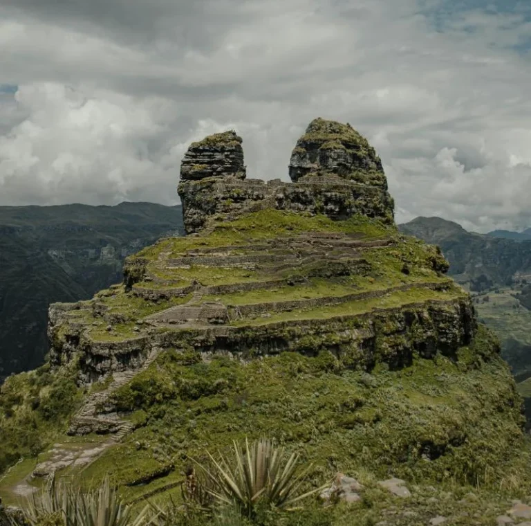 Waqrapukara fortress mountain view in the Andes Cusco Peru scenic Inca site